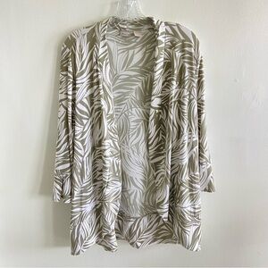 Chico's Travelers Leaf Print Cardigan - White and Sage Green